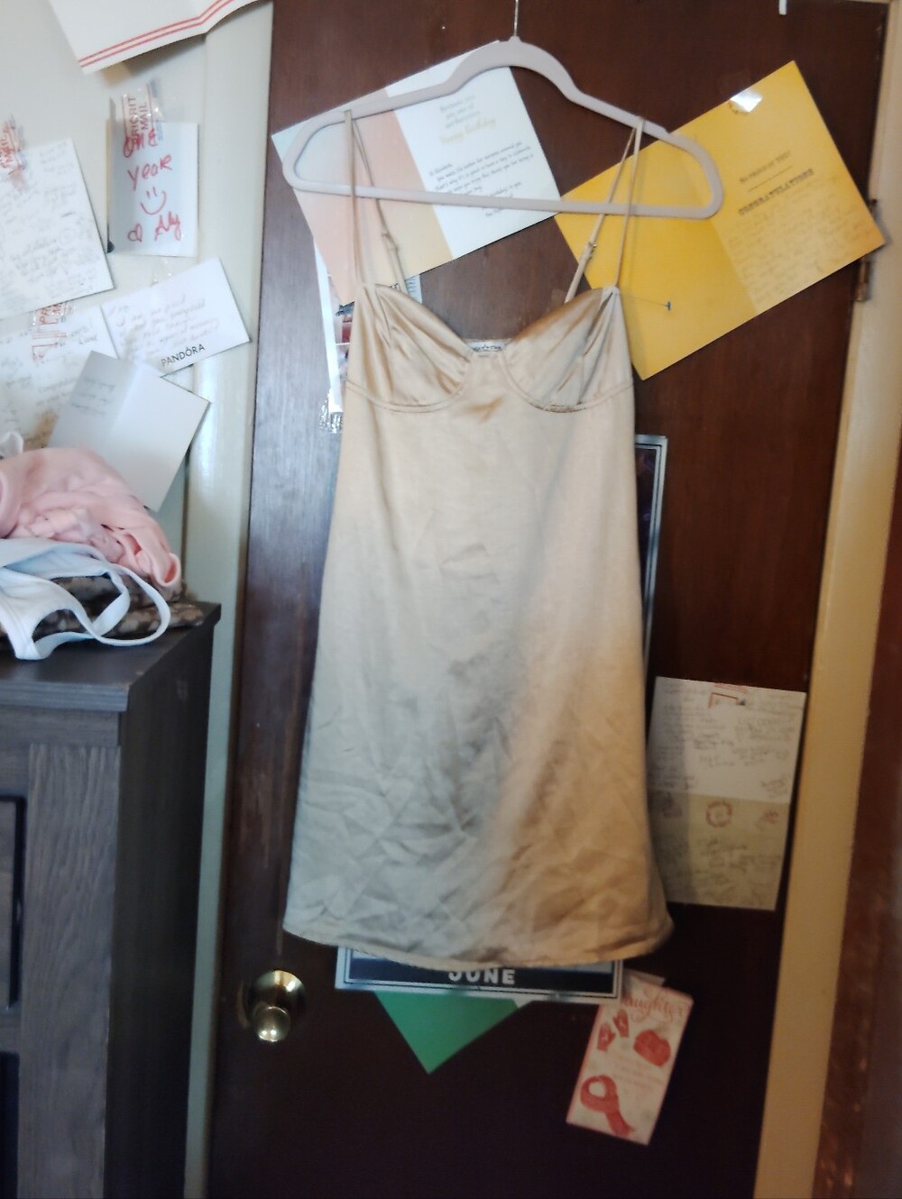 AREA STARS Gold Silky Slip Dress - Size Small 🆕